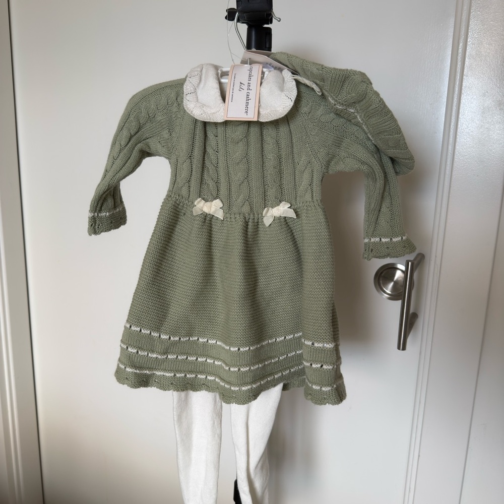 Cupcakes & Cashmere Baby Girl Set | Dress, Tights & Beret | Size US 6-9